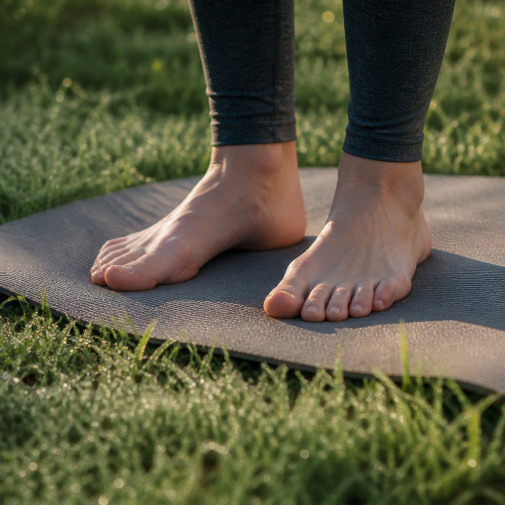 Yoga mat in morning grass